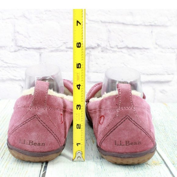 LL Bean Pink Suede Shearling Lined Mountain Moccasin Slippers Size 11 M - Picture 6 of 9